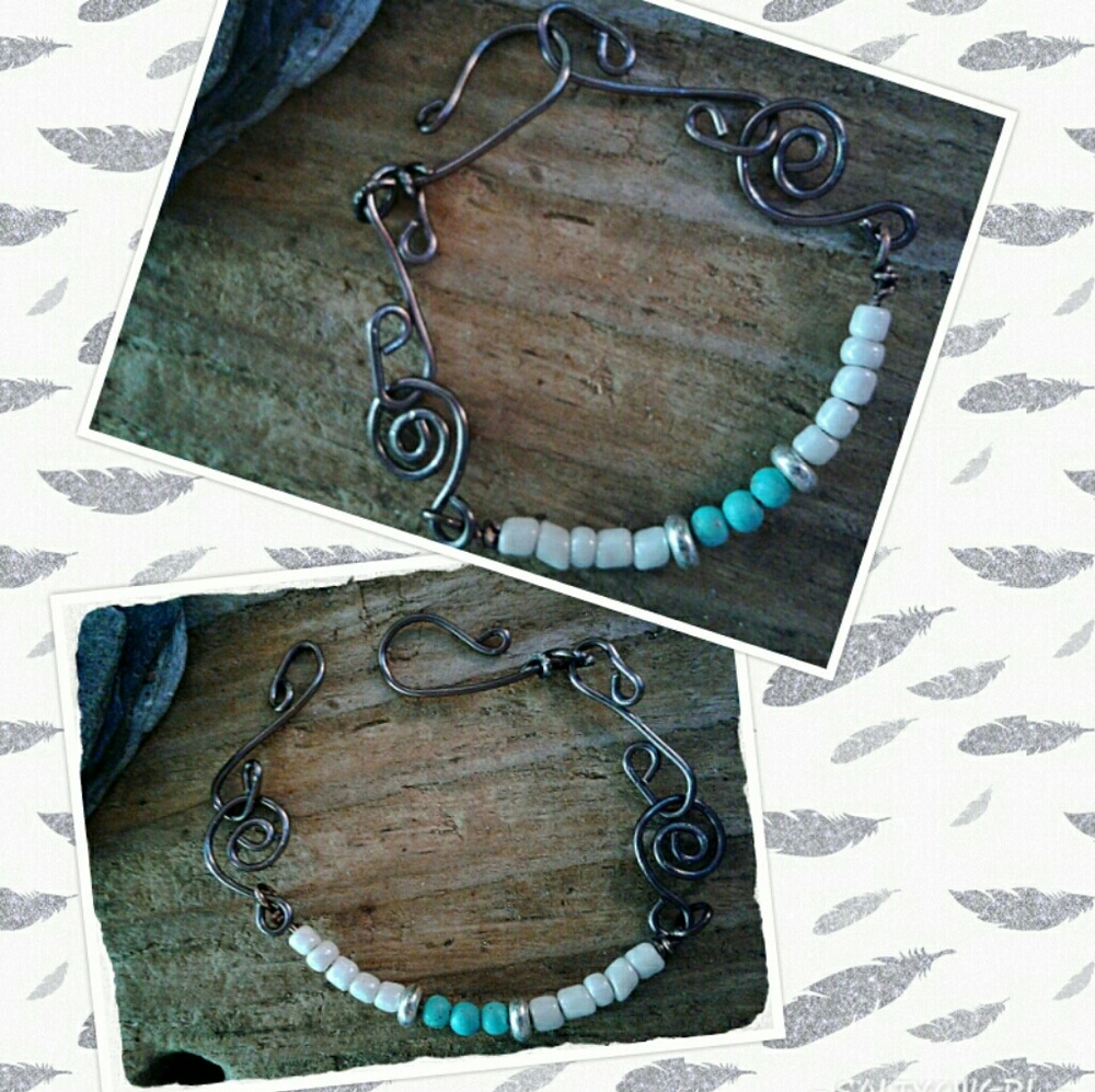 BOHO BEAD AND WIRE FORMED BRACELET
